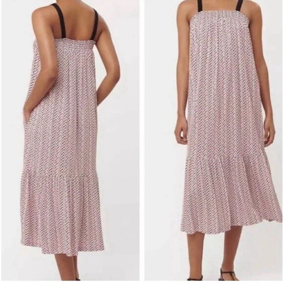 LOFT Maxi Dress Chevron Smocked Women’s Small Sleeveless Boho Casual Ruffle Work - Picture 1 of 13